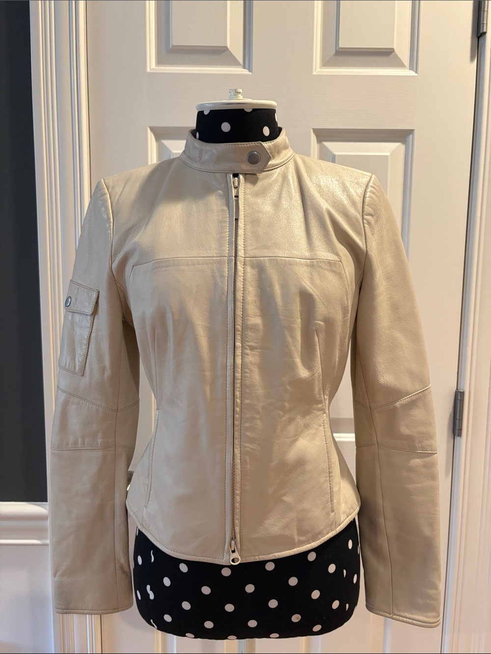 Jessica By Christopher L Cream Leather Jacket